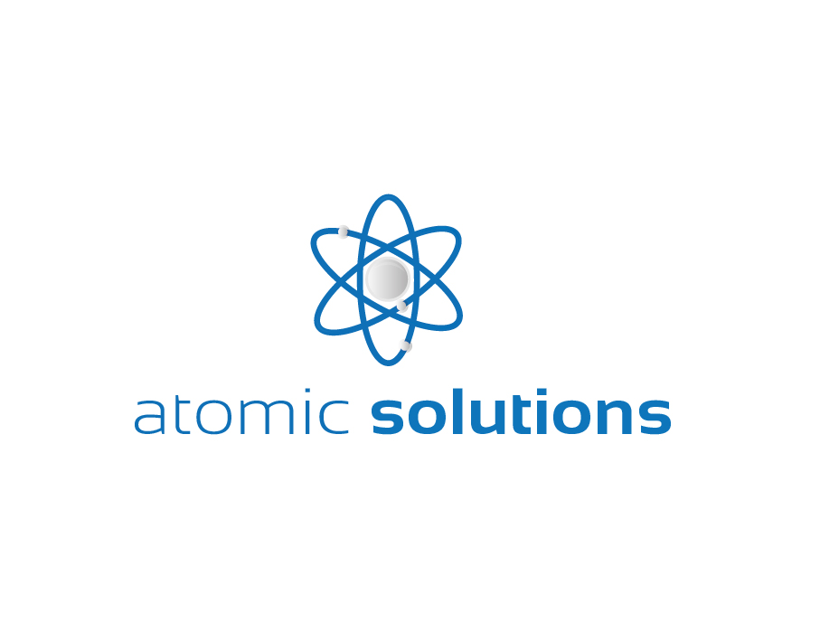 Atomic Solutions Logo – Abstract Blue and Grey Nuclear Symbol